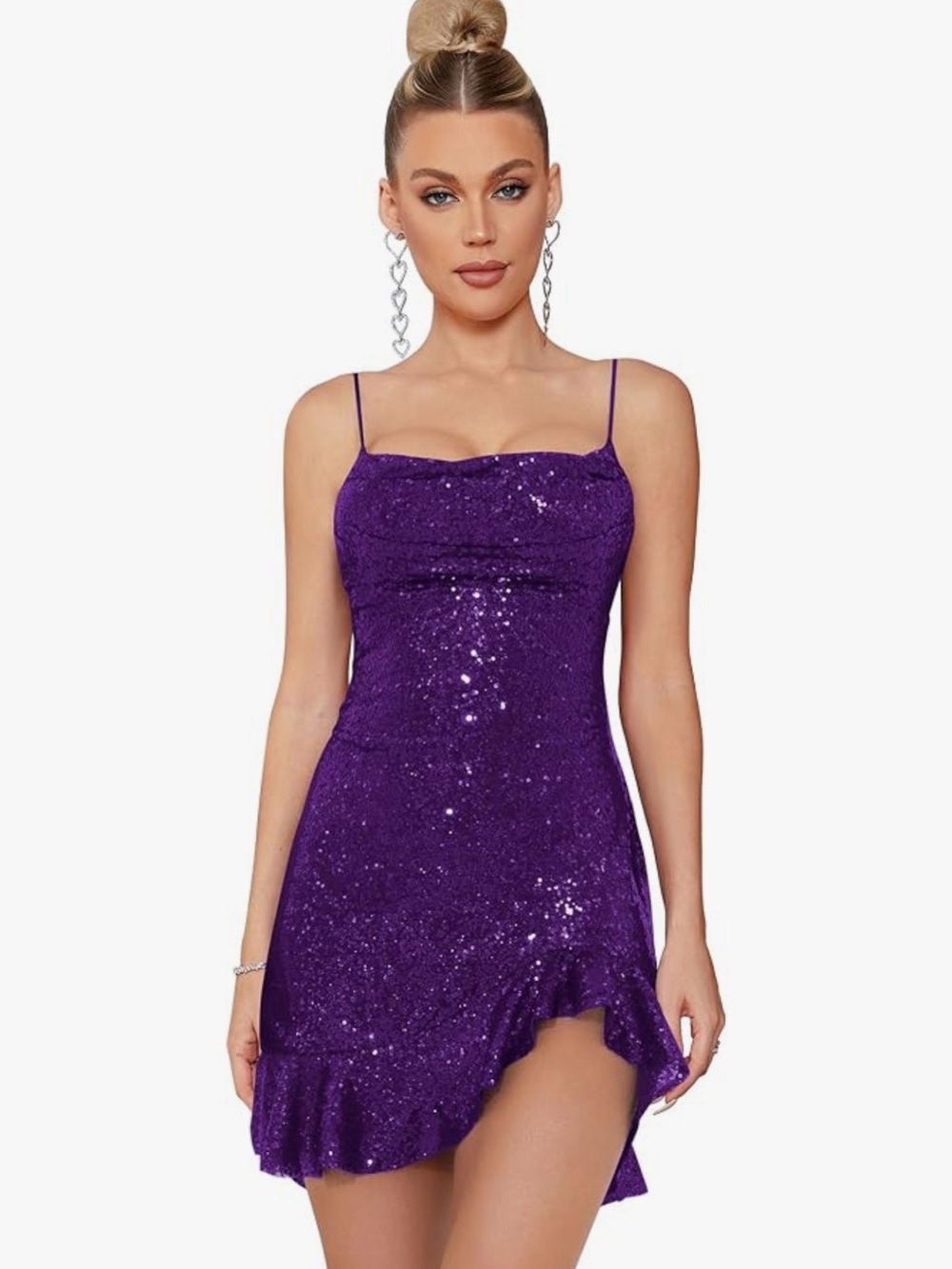 Amazon Purple Sequin Spaghetti-Strap Mini Dress